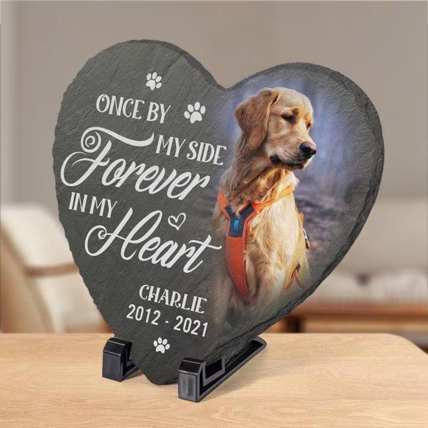 Custom Photo & Engraved Heart-Shaped Memorial Burial Marker W/ Stand