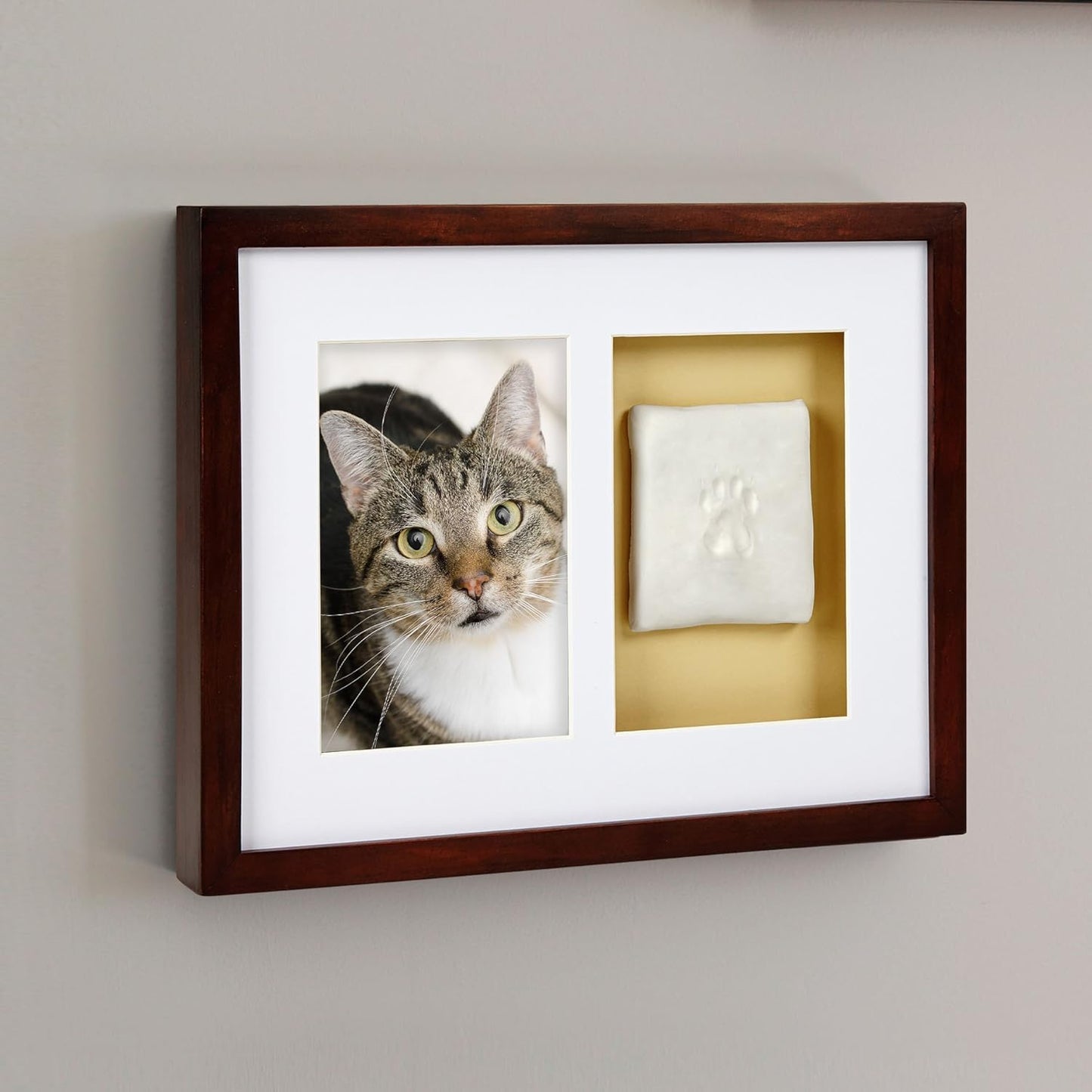 Paw Prints Pet Memorial Wall Frame With Clay Imprint Kit (Espresso)