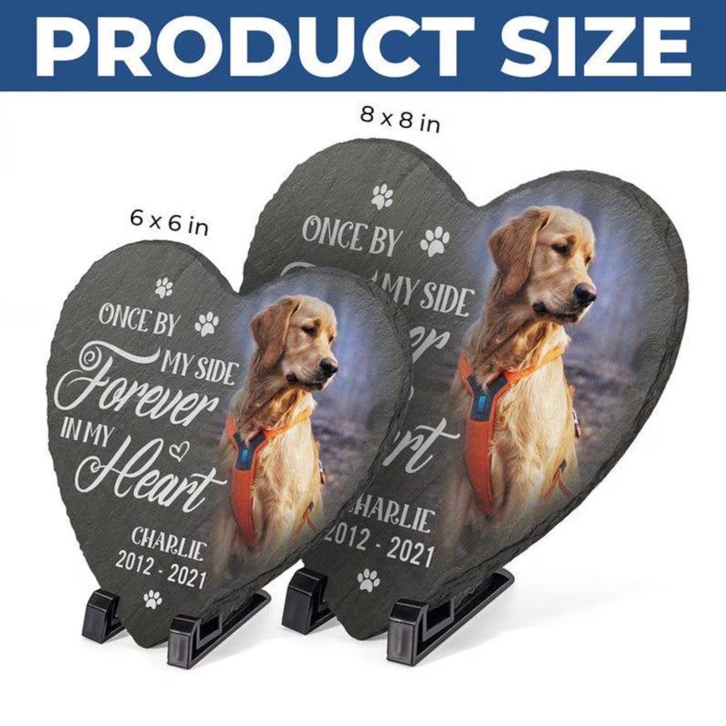 Custom Photo & Engraved Heart-Shaped Memorial Burial Marker W/ Stand