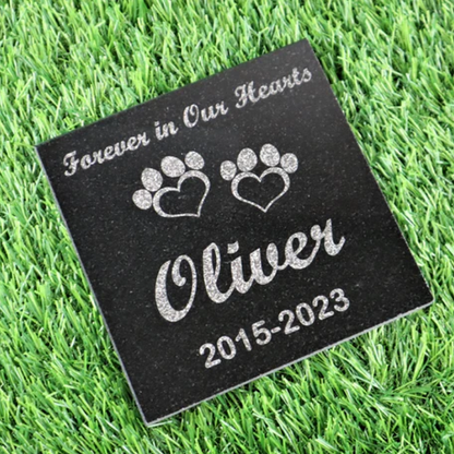 Custom Black Granite Square Pet Memorial Stone (4 Sizes Available)