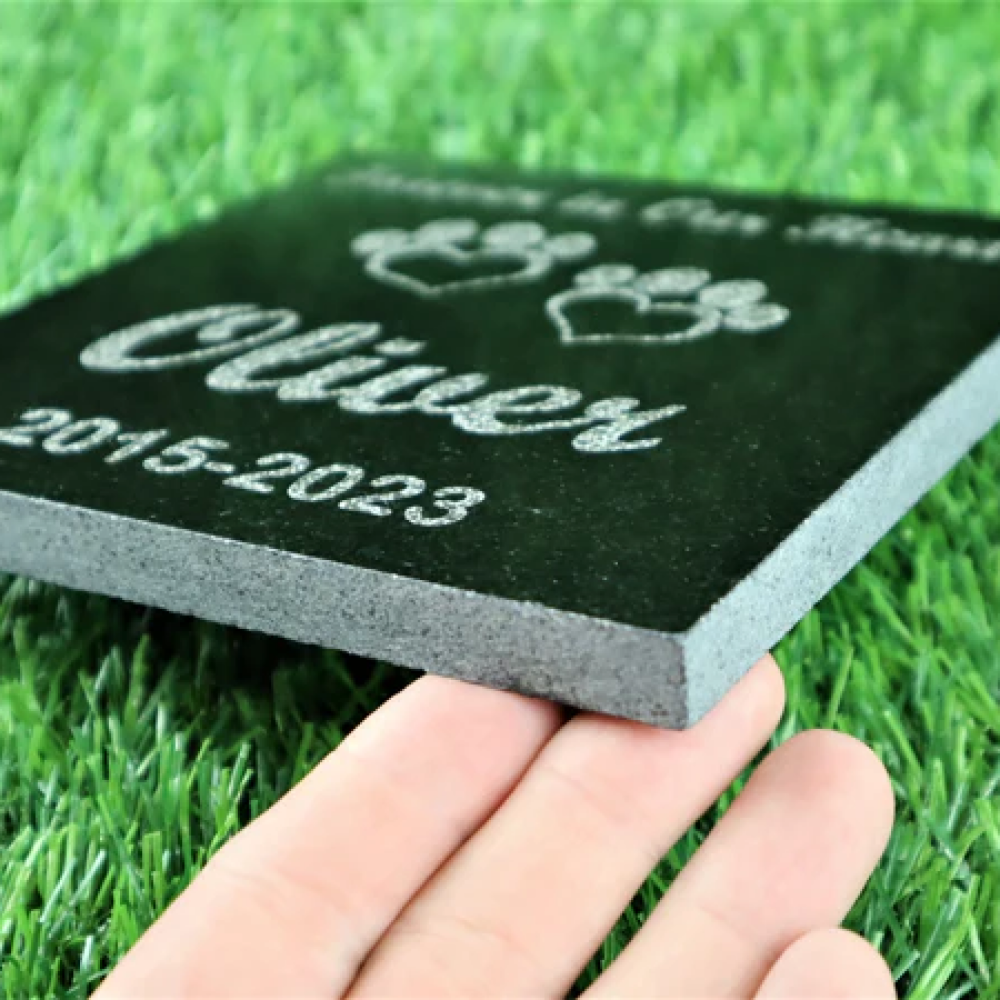 Custom Black Granite Square Pet Memorial Stone (4 Sizes Available)