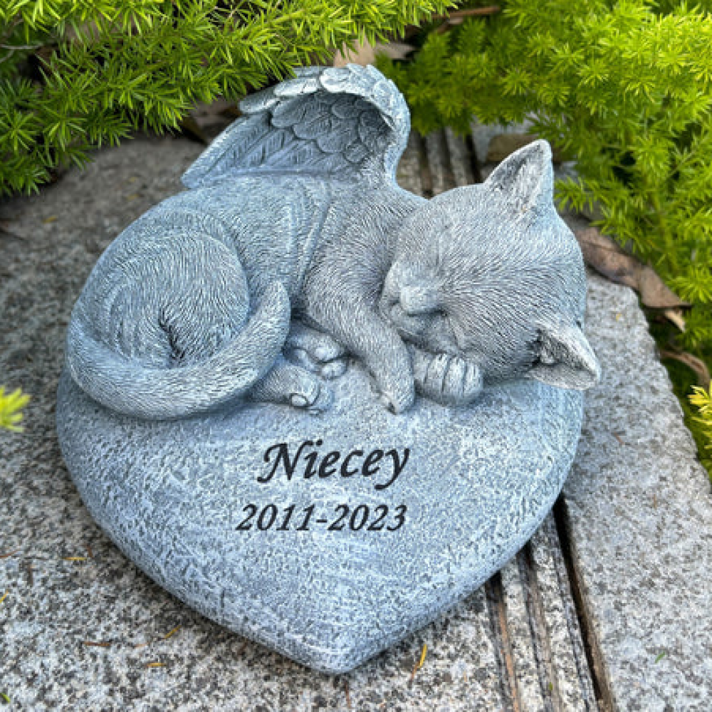 Custom Engraved Angel Cat Memorial Statue