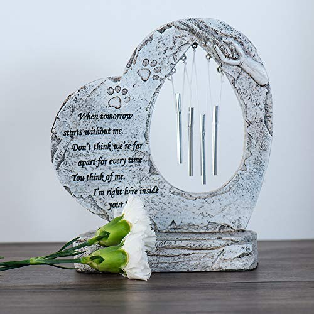 Custom-Engraved Pet Memorial Stone with Wind Chimes