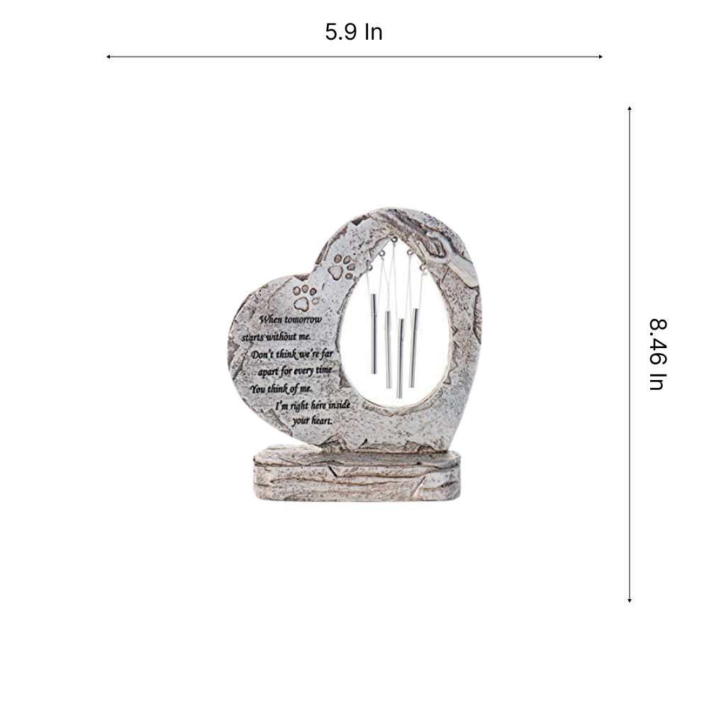 Heart-Shaped Paw Print Dog Memorial Stone & Wind Chime