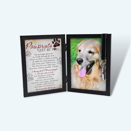 "Pawprints Left By You" Pet Memorial Frame with Pet Tag or Ash Vial
