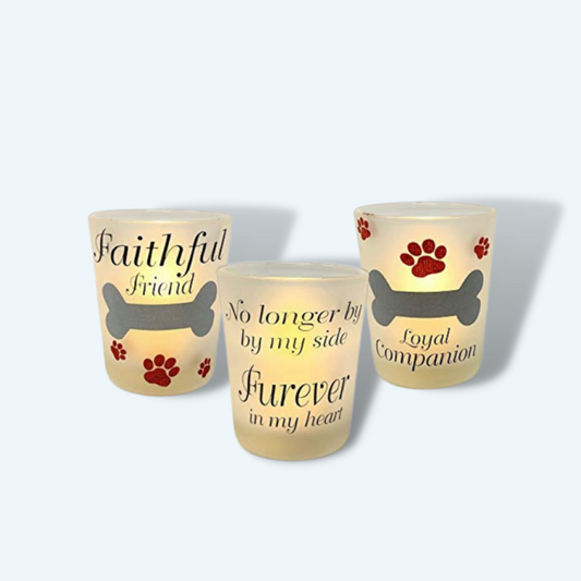 Pet Memorial LED Candle Set - No Longer by My Side Forever in My Heart- 3 LED Candles Included