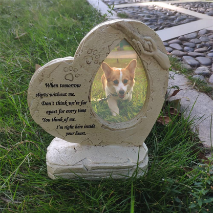 Paw Print Heart Shaped Dog Memorial Stone with Photo Frame