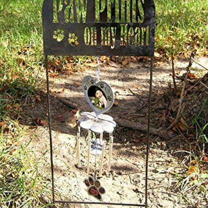 "Paw Prints On My Heart" Black Wrought Iron Garden Stake Pet Memorial Wind Chime