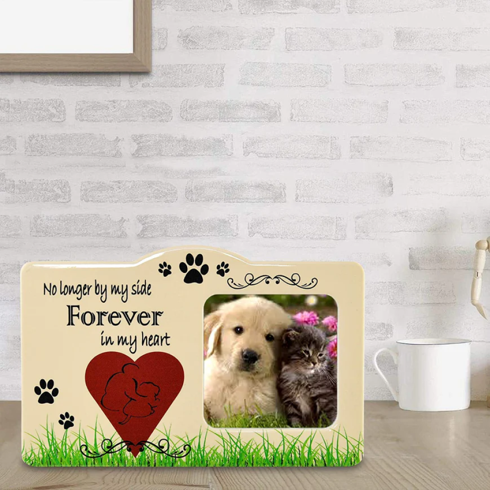 Pet Memorial Frame - No Longer By Our Side Forever in Our Hearts Ceramic 4x6"