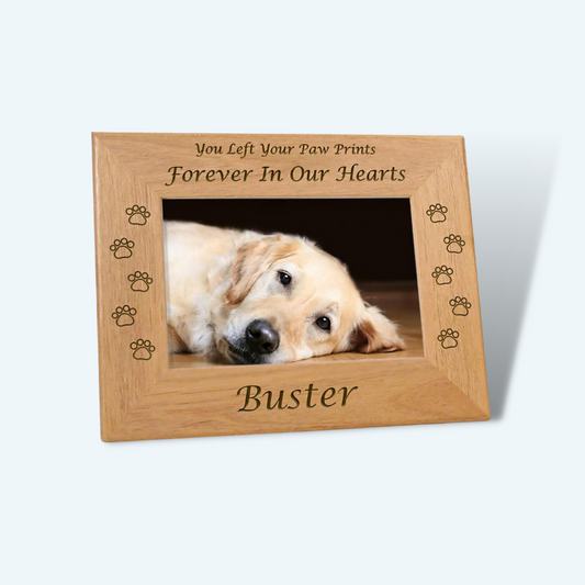 "You Left Paw Prints Forever in Our Hearts" Customized Pet Memory Picture Frame Rustic Alder Wood