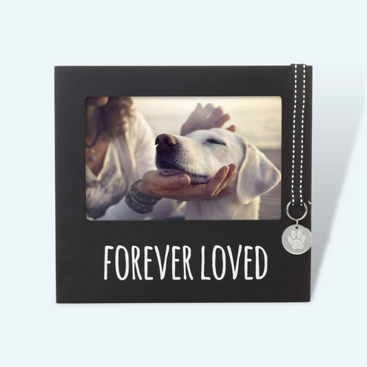 Pet Memorial Keepsake Picture Frame - Forever Loved Pet Memorial Collar Tag, Black