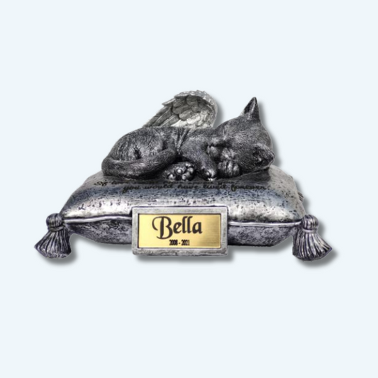 Customized Angel Cat Sleeping On Pillow Cremation Urn