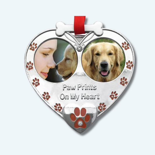 Double Picture Pet Ornament - Paw Prints on My Heart - 2 Pack