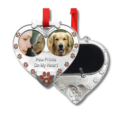 Double Picture Pet Ornament - Paw Prints on My Heart - 2 Pack