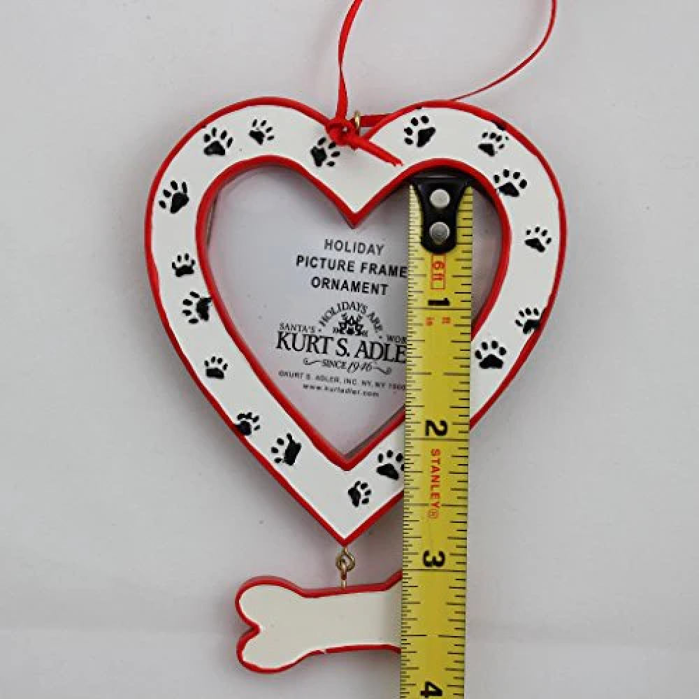 Dog Heart Picture Frame - Bone Dangle and Paw Prints Ornament