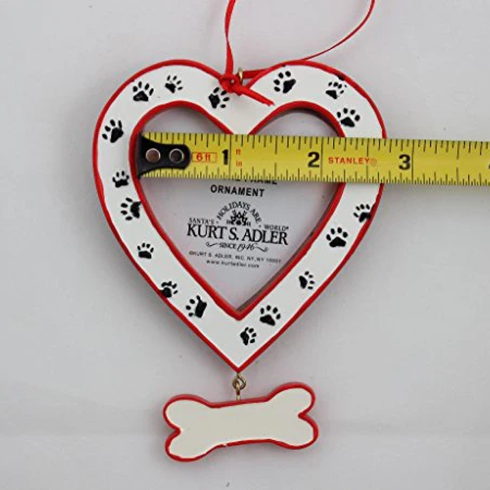 Dog Heart Picture Frame - Bone Dangle and Paw Prints Ornament