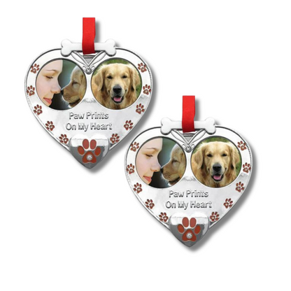 Double Picture Pet Ornament - Paw Prints on My Heart - 2 Pack