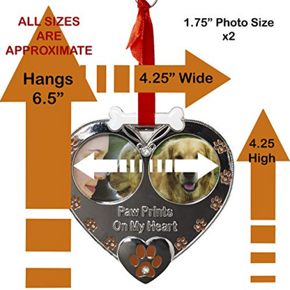 Double Picture Pet Ornament - Paw Prints on My Heart - 2 Pack