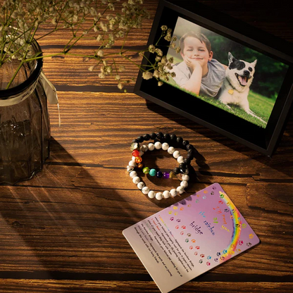 Natural Lava Bead Pet Memorial Set of 2 Bracelets Gift | Includes Rainbow Bridge Card Sympathy