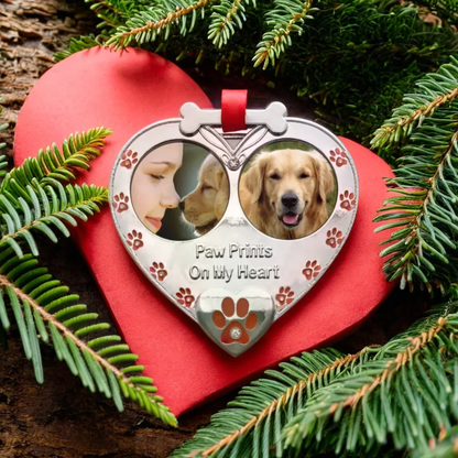 Double Picture Pet Ornament - Paw Prints on My Heart - 2 Pack