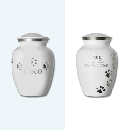 Custom-Engraved Brass Horizontal & Vertical Paws Pet Urn (20+ Color Options)