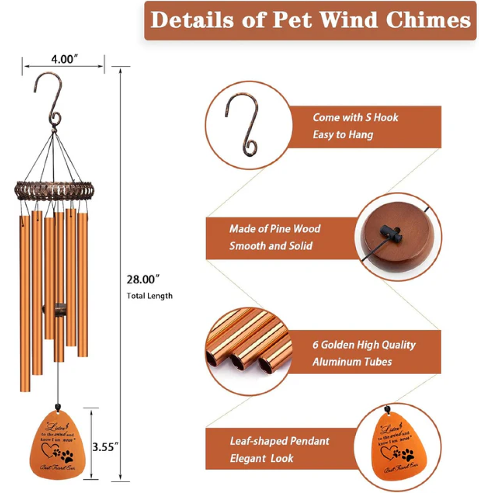 Dog and Cat Memorial Gifts, 28" Pet Wind Chimes (5 Styles Available)