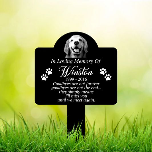 Pet Portrait Memorial Stake w/ Custom Name, Date, and Quote