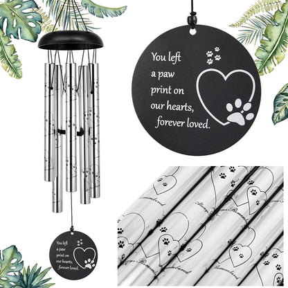 "You Left Pawprints" Silver Pet Memorial Wind Chime | 30" Length & Durable