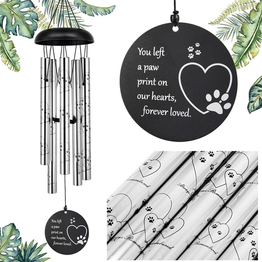 "You Left Pawprints" Silver Pet Memorial Wind Chime | 30" Length & Durable