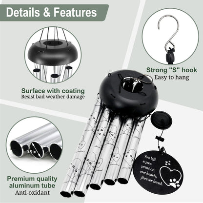 "You Left Pawprints" Silver Pet Memorial Wind Chime | 30" Length & Durable