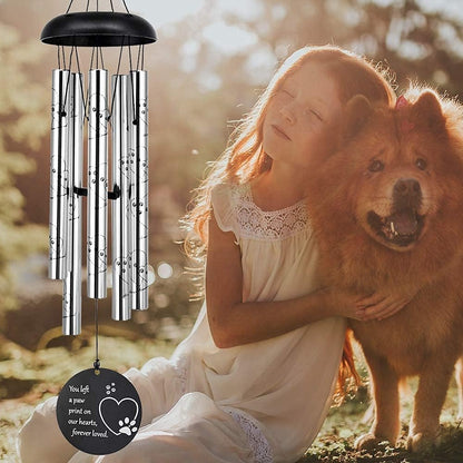 "You Left Pawprints" Silver Pet Memorial Wind Chime | 30" Length & Durable