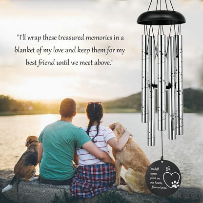 "You Left Pawprints" Silver Pet Memorial Wind Chime | 30" Length & Durable