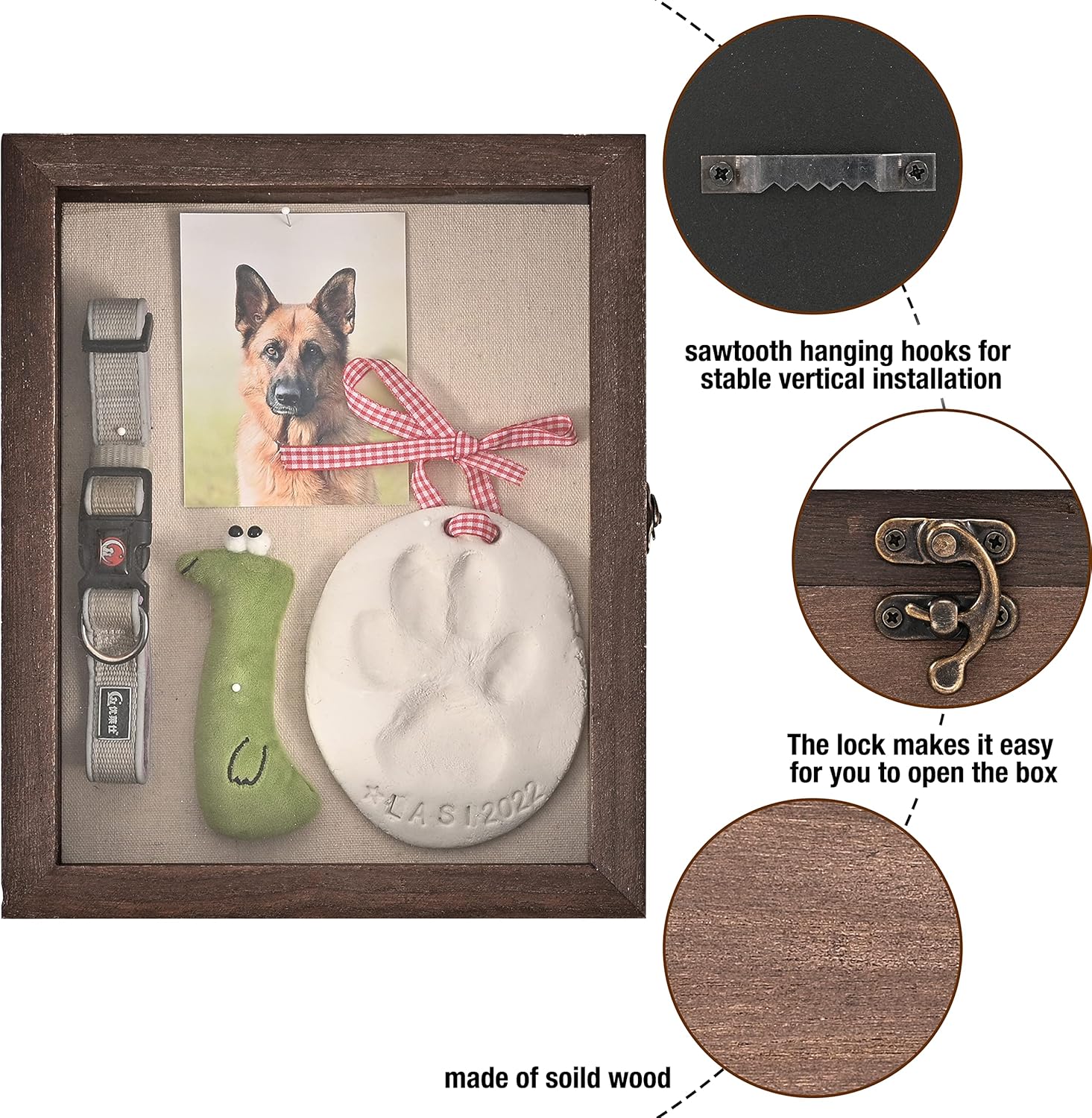 Gognlvn Pet Memorial Shadow Box with Clay Paw Print Impression Kit Dog Wood Picture Frame Ornament As Loss Pet Keepsake and Gifts for Pet Lover