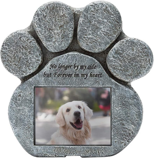 Pet Memorial Stone for Cats and Dogs – Paw Shaped Memorial Image Frame