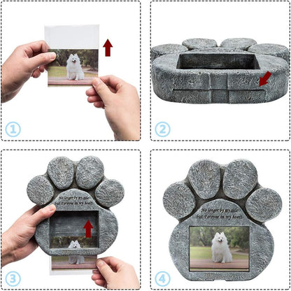 Pet Memorial Stone for Cats and Dogs – Paw Shaped Memorial Image Frame