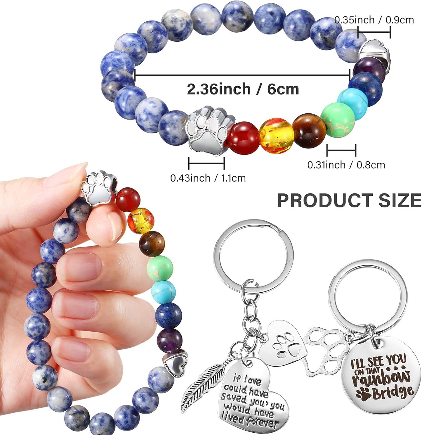 Natural Lava Bead Pet Memorial Set of 2 Bracelets Gift | Includes Rainbow Bridge Card Sympathy