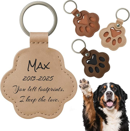 Custom Name Paw-Shaped Leather Keychain, Refillable Keepsake for Bag or Key