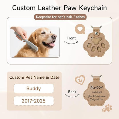 Custom Name Paw-Shaped Leather Keychain, Refillable Keepsake for Bag or Key