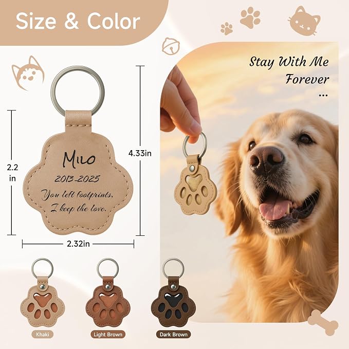 Custom Name Paw-Shaped Leather Keychain, Refillable Keepsake for Bag or Key