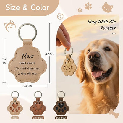 Custom Name Paw-Shaped Leather Keychain, Refillable Keepsake for Bag or Key