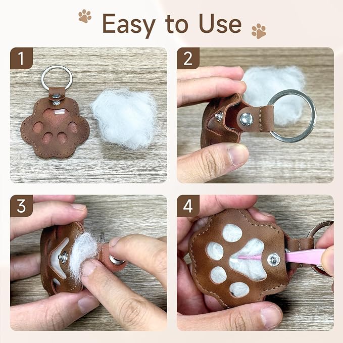 Custom Name Paw-Shaped Leather Keychain, Refillable Keepsake for Bag or Key