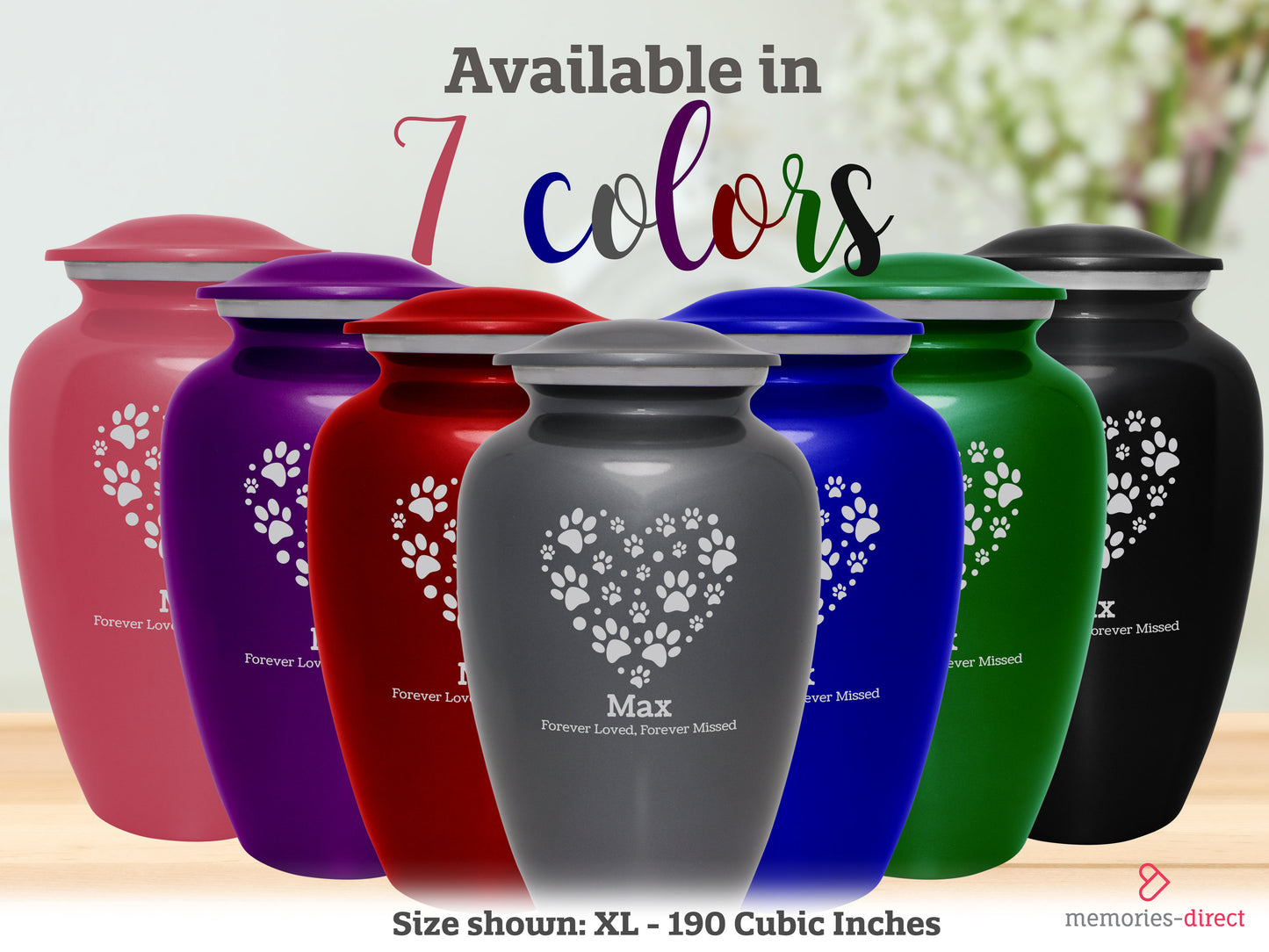 Pawprint Heart - Pet Cremation Urn - Seven Colors Available - Four Sizes - Perfect for Dogs, Cats and All Pets