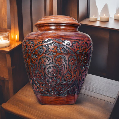 Beautiful Hand-Carved Rosewood Urn - 4 Styles/Colors Available