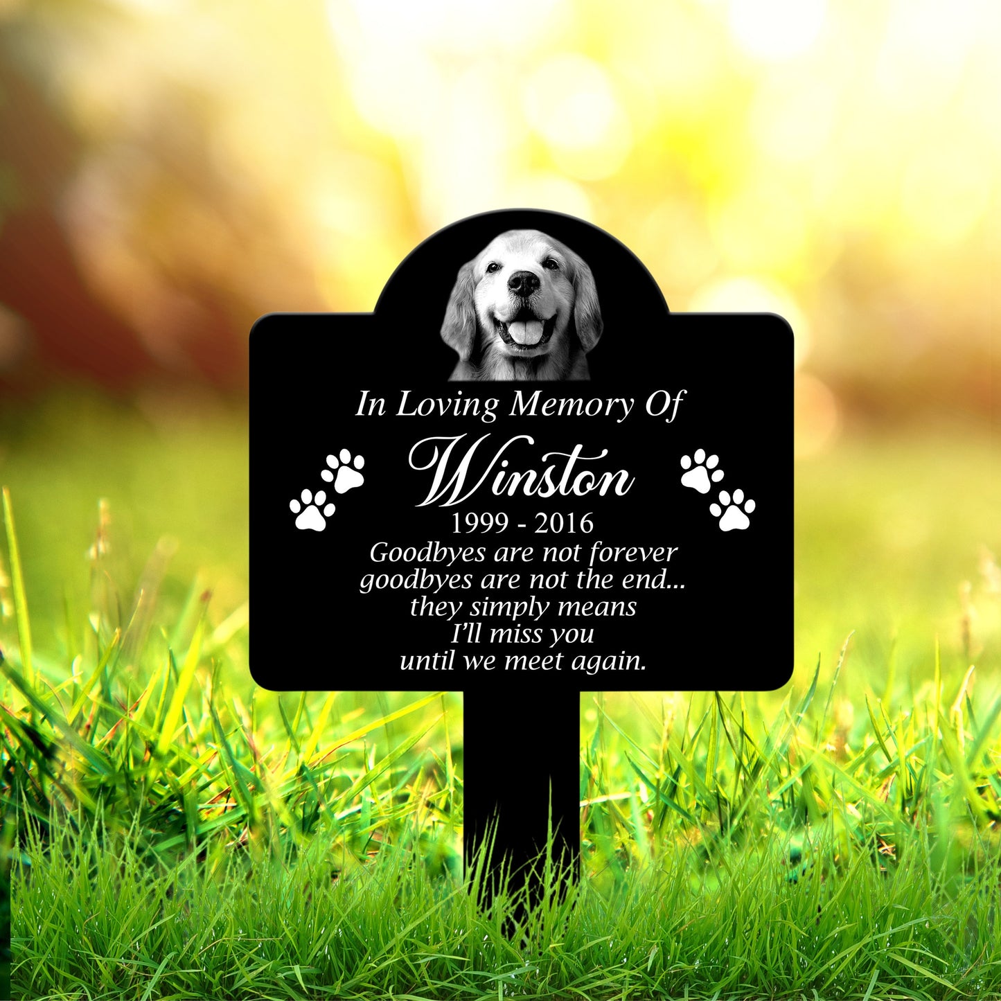 Pet Portrait Memorial Stake w/ Custom Name, Date, and Quote