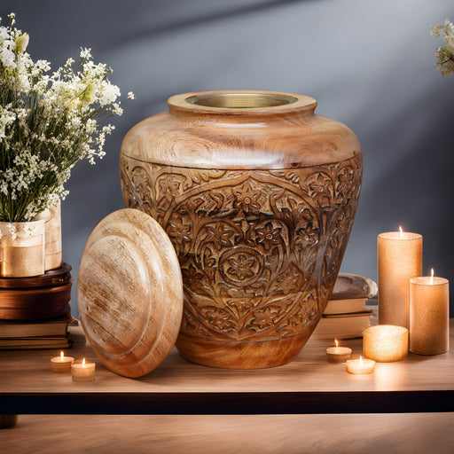 Beautiful Hand-Carved Rosewood Urn - 4 Styles/Colors Available