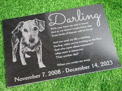Custom Black Granite Pet Memorial Photo Grave Marker (4 Sizes Available)