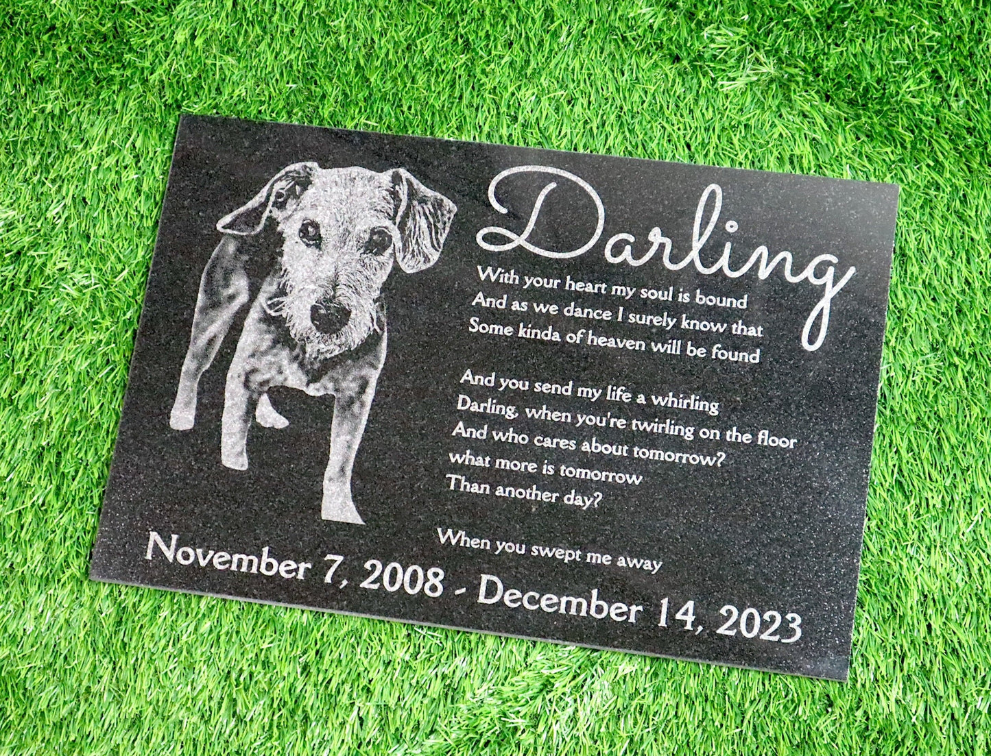 Custom Black Granite Pet Memorial Photo Grave Marker (4 Sizes Available)