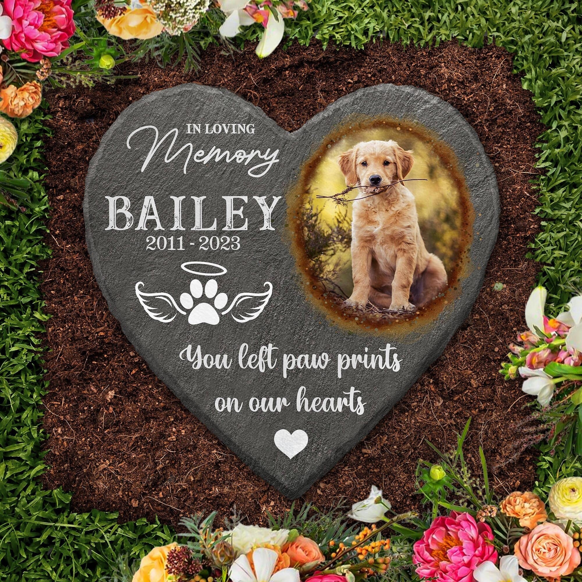 Heart Shape In Loving Memory In Loving Memory Heart-Shaped Custom Image & Text Burial Marker – Pet ...