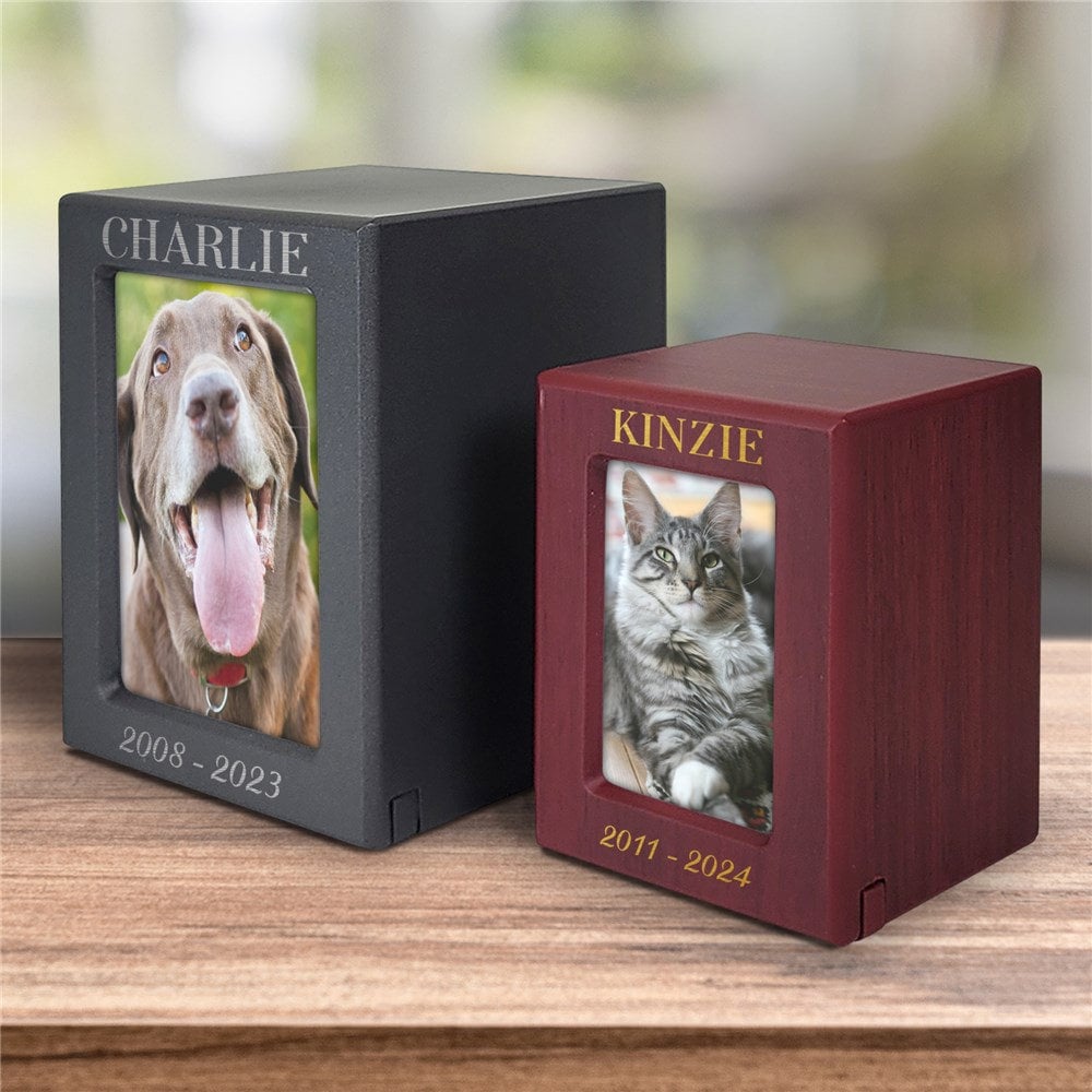 Cat Urn Pet Urn Pet Memorial Keepsake Cremation Urn Kitty Small Animal Custom Urn Photo Tile & Personalized good Custom Tag Red Alder Wood Urn