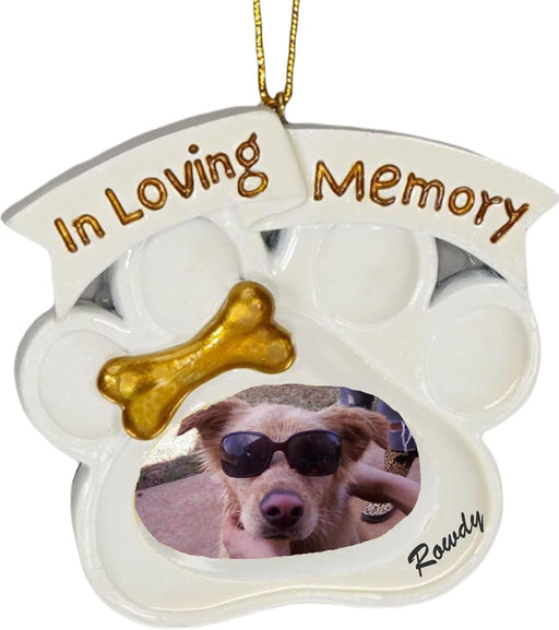 In Loving Memory Dog Paw with Gold Dog Bone Pet Memorial Ornament with Custom Pet name